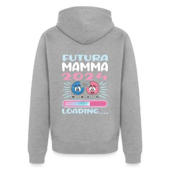 Super Mamma 2024 Loading - Unisex Premium Bio Zip Hoodie - Grau meliert - Hinten - Nico (187cm)