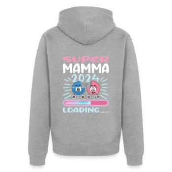 Super Mamma 2024 Loading - Unisex Premium Bio Zip Hoodie - Grau meliert - Hinten - Nico (187cm)