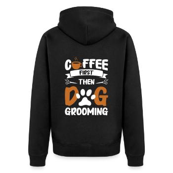 Hundefrisör und Hundepflege - Unisex Premium Bio Zip Hoodie - Schwarz - Hinten - Nico (187cm)
