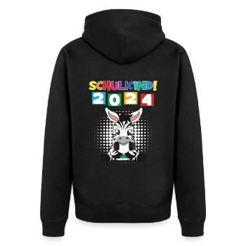 Schulkind 2024 Einschulung Schulanfang - Unisex Premium Bio Zip Hoodie - Schwarz - Hinten - Nico (187cm)