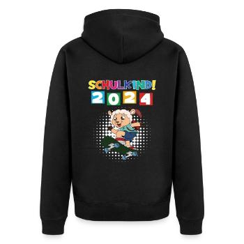 Schulkind 2024 Einschulung Schulanfang - Unisex Premium Bio Zip Hoodie - Schwarz - Hinten - Nico (187cm)