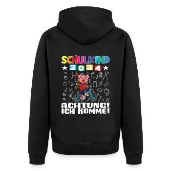Schulkind 2024 Einschulung Schulanfang - Unisex Premium Bio Zip Hoodie - Schwarz - Hinten - Nico (187cm)