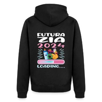 Zia 2024 Loading Tante 2024 - Unisex Premium Bio Zip Hoodie - Schwarz - Hinten - Nico (187cm)
