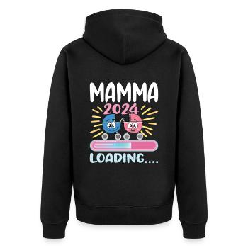 Super Mamma 2024 Loading - Unisex Premium Organic Zip Hoodie - black - Back - Nico (187cm)
