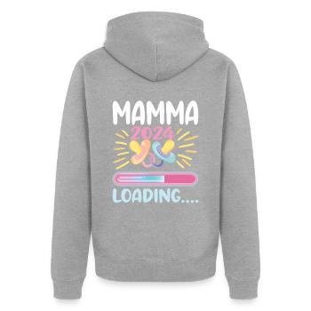 Super Mamma 2024 Loading - Unisex Premium Bio Zip Hoodie - Grau meliert - Hinten - Nico (187cm)