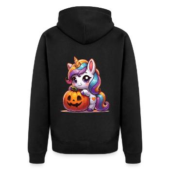 Halloween Einhorn Halloween Kürbis - Unisex Premium Bio Zip Hoodie - Schwarz - Hinten - Nico (187cm)