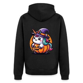 Halloween Einhorn Halloween Kürbis - Unisex Premium Bio Zip Hoodie - Schwarz - Hinten - Nico (187cm)
