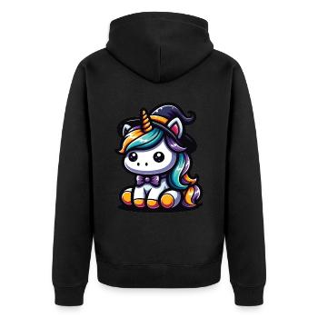 Halloween Einhorn Halloween Kürbis - Unisex Premium Bio Zip Hoodie - Schwarz - Hinten - Nico (187cm)