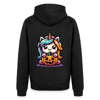 Halloween Einhorn Halloween Kürbis - Unisex Premium Bio Zip Hoodie - Schwarz - Hinten - Nico (187cm)