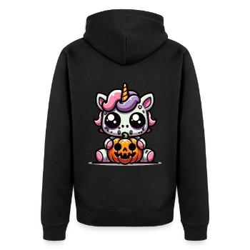Halloween Einhorn Halloween Kürbis - Unisex Premium Bio Zip Hoodie - Schwarz - Hinten - Nico (187cm)