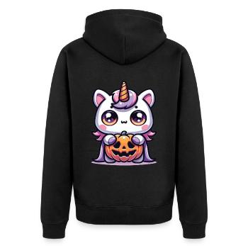 Halloween Einhorn Halloween Kürbis - Unisex Premium Bio Zip Hoodie - Schwarz - Hinten - Nico (187cm)