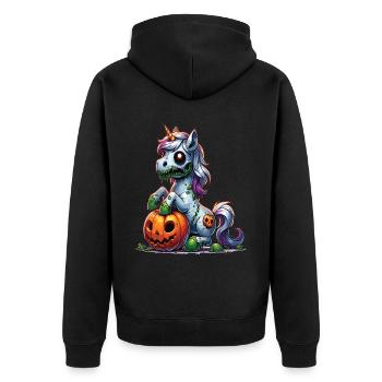 Halloween Einhorn Halloween Kürbis - Unisex Premium Bio Zip Hoodie - Schwarz - Hinten - Nico (187cm)
