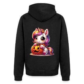 Halloween Einhorn Halloween Kürbis - Unisex Premium Bio Zip Hoodie - Schwarz - Hinten - Nico (187cm)