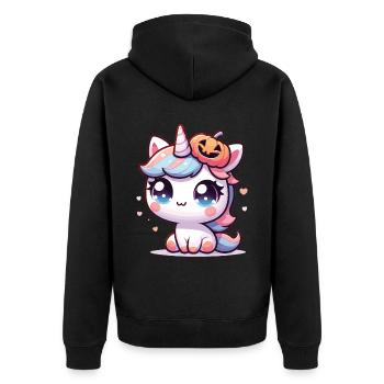 Halloween Einhorn Halloween Kürbis - Unisex Premium Bio Zip Hoodie - Schwarz - Hinten - Nico (187cm)