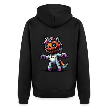 Halloween Einhorn Halloween Kürbis - Unisex Premium Bio Zip Hoodie - Schwarz - Hinten - Nico (187cm)