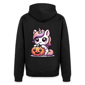 Halloween Einhorn Halloween Kürbis - Unisex Premium Bio Zip Hoodie - Schwarz - Hinten - Nico (187cm)