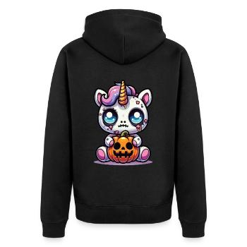 Halloween Einhorn Halloween Kürbis - Unisex Premium Bio Zip Hoodie - Schwarz - Hinten - Nico (187cm)