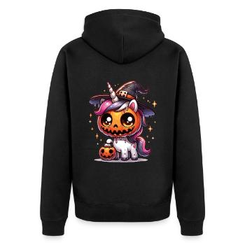 Halloween Einhorn Halloween Kürbis - Unisex Premium Bio Zip Hoodie - Schwarz - Hinten - Nico (187cm)