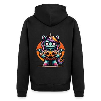 Halloween Einhorn Halloween Kürbis - Unisex Premium Bio Zip Hoodie - Schwarz - Hinten - Nico (187cm)