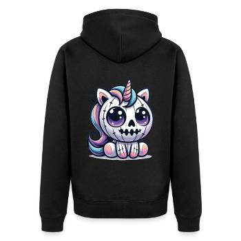 Halloween Einhorn Halloween Kürbis - Unisex Premium Bio Zip Hoodie - Schwarz - Hinten - Nico (187cm)