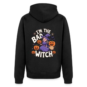 Sorcière d’Halloween Je suis la mauvaise sorcière - Veste à capuche bio Premium Unisexe - noir - Dos - Nico (187cm)