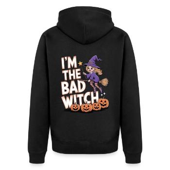 Sorcière d’Halloween Je suis la mauvaise sorcière - Veste à capuche bio Premium Unisexe - noir - Dos - Nico (187cm)