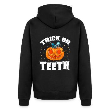 Zahnarzt Halloween Zahnarzthelferin - Unisex Premium Bio Zip Hoodie - Schwarz - Hinten - Nico (187cm)