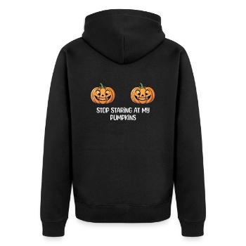 Stop Staring At My Pumpkins Halloween - Unisex Premium Organic Zip Hoodie - black - Back - Nico (187cm)