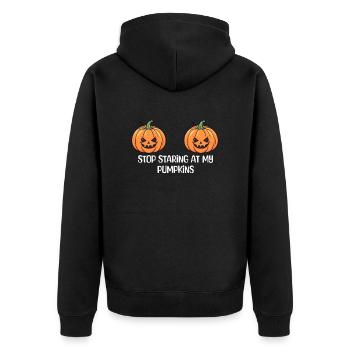 Stop Staring At My Pumpkins Halloween - Unisex Premium Organic Zip Hoodie - black - Back - Nico (187cm)