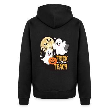 Trick Or Teach Halloween Lehrer - Unisex Premium Bio Zip Hoodie - Schwarz - Hinten - Nico (187cm)