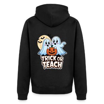 Trick Or Teach Halloween Teachers - Unisex Premium Organic Zip Hoodie - black - Back - Nico (187cm)