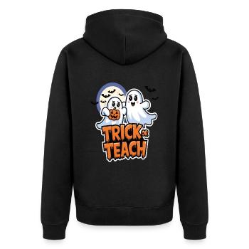 Trick Or Teach Halloween Lehrer - Unisex Premium Bio Zip Hoodie - Schwarz - Hinten - Nico (187cm)