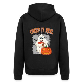 Doux Halloween Fantôme Halloween - Veste à capuche bio Premium Unisexe - noir - Dos - Nico (187cm)