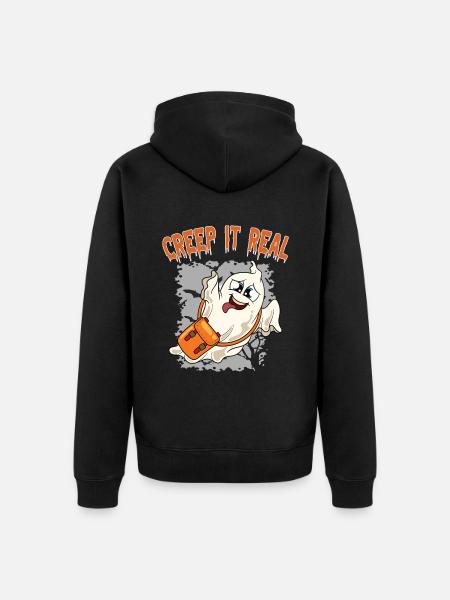 Cute Halloween Ghost Halloween - Unisex Premium Organic Zip Hoodie - black