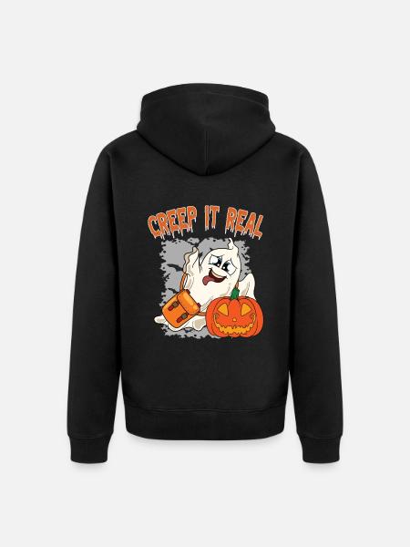 Cute Halloween Ghost Halloween - Unisex Premium Organic Zip Hoodie - black