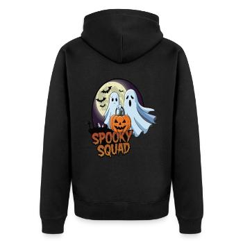 Halloween Spooky Squad Geist mit Mütze - Unisex Premium Bio Zip Hoodie - Schwarz - Hinten - Nico (187cm)