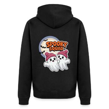 Halloween Spooky Squad Geist mit Mütze - Unisex Premium Bio Zip Hoodie - Schwarz - Hinten - Nico (187cm)
