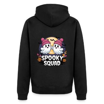 Halloween Spooky Squad Geist mit Mütze - Unisex Premium Bio Zip Hoodie - Schwarz - Hinten - Nico (187cm)