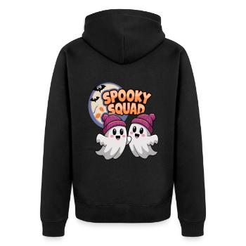 Halloween Spooky Squad Geist mit Mütze - Unisex Premium Bio Zip Hoodie - Schwarz - Hinten - Nico (187cm)