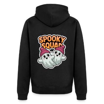 Halloween Spooky Squad Geist mit Mütze - Unisex Premium Bio Zip Hoodie - Schwarz - Hinten - Nico (187cm)