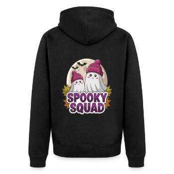 Halloween Spooky Squad Geist mit Mütze - Unisex Premium Bio Zip Hoodie - Schwarz - Hinten - Nico (187cm)