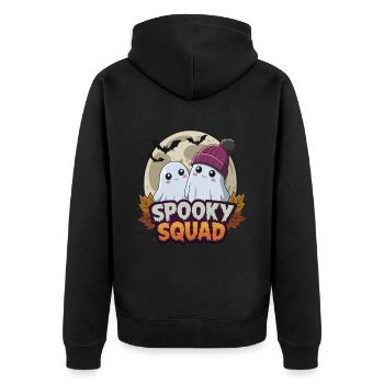 Halloween Spooky Squad Geist mit Mütze - Unisex Premium Bio Zip Hoodie - Schwarz - Hinten - Nico (187cm)