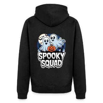 Halloween Spooky Squad Geist mit Mütze - Unisex Premium Bio Zip Hoodie - Schwarz - Hinten - Nico (187cm)