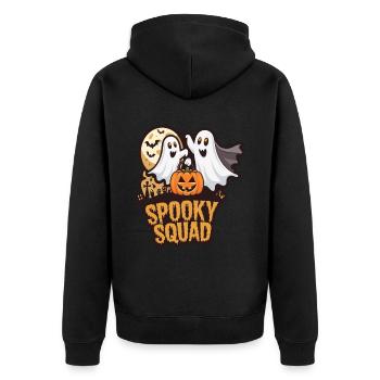 Halloween Spooky Squad Geist mit Mütze - Unisex Premium Bio Zip Hoodie - Schwarz - Hinten - Nico (187cm)
