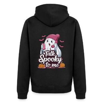 Halloween Ghost Funny Talk Spooky To Me - Unisex Premium Bio Zip Hoodie - Schwarz - Hinten - Nico (187cm)