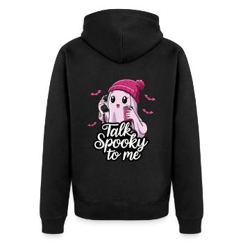 lHalloween Ghost Funny Talk Spooky To Me - Unisex Premium Bio Zip Hoodie - Schwarz - Hinten - Nico (187cm)