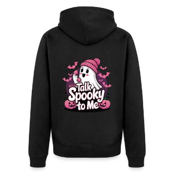 Halloween Ghost Funny Talk Spooky To Me - Unisex Premium Bio Zip Hoodie - Schwarz - Hinten - Nico (187cm)
