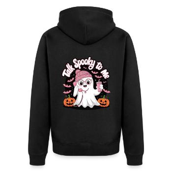 Halloween Ghost Funny Talk Spooky To Me - Unisex Premium Bio Zip Hoodie - Schwarz - Hinten - Nico (187cm)