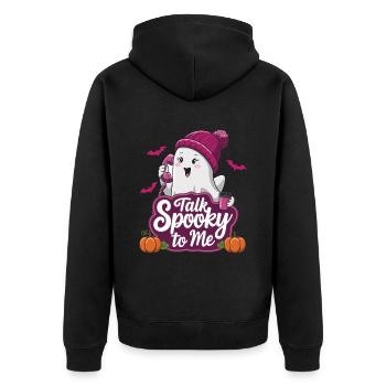 Halloween Ghost Funny Talk Spooky To Me - Unisex Premium Bio Zip Hoodie - Schwarz - Hinten - Nico (187cm)