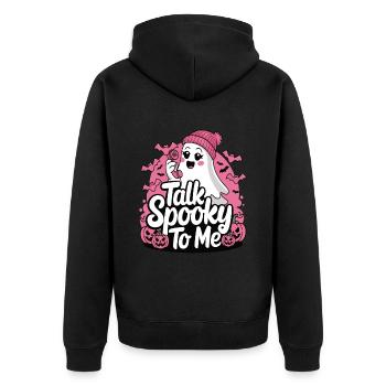 Halloween Ghost Funny Talk Spooky To Me - Unisex Premium Bio Zip Hoodie - Schwarz - Hinten - Nico (187cm)